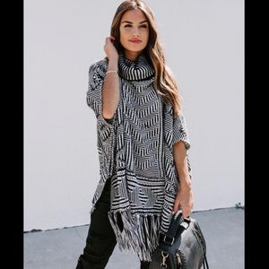 Vici “becky” turtleneck fringe poncho sweater